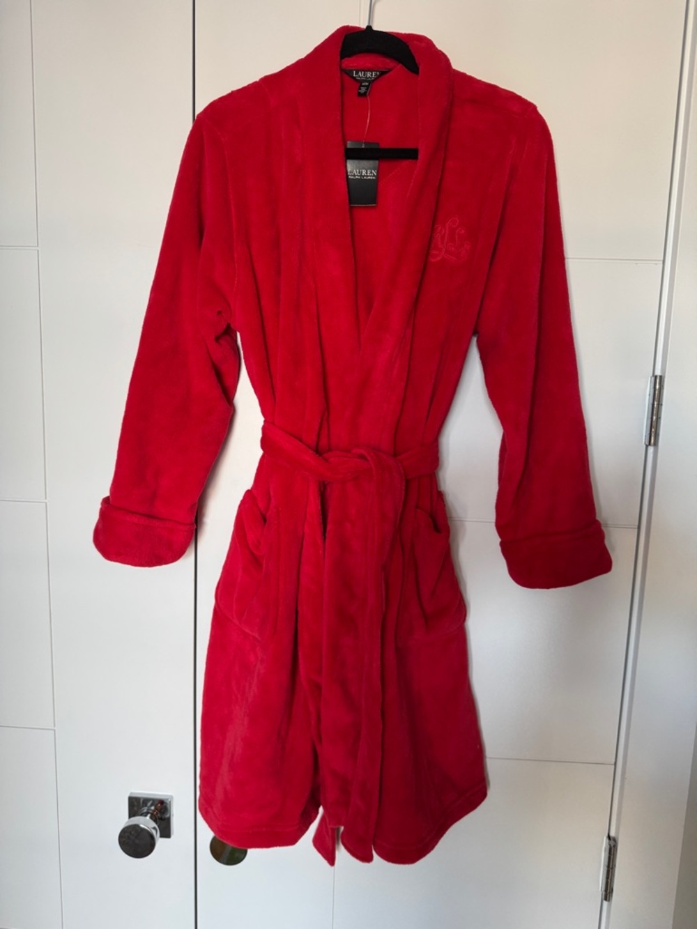 Ralph Lauren Luxury Soft Plush Cherry Red Embroidered Logo Valentine Day Robe